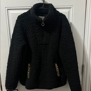 Thread & Supply Black Sherpa pullover  with Leopard Accents